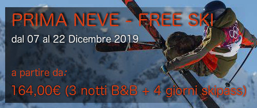 Offerta Speciale “PRIMA NEVE – FREE SKI” dal 07 al 22 Dicembre 2019